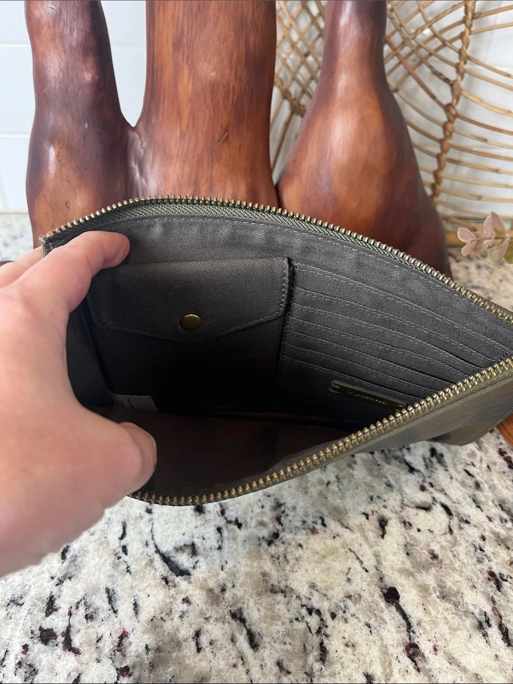Madewell Polka Dot Olive Green Leather Clutch